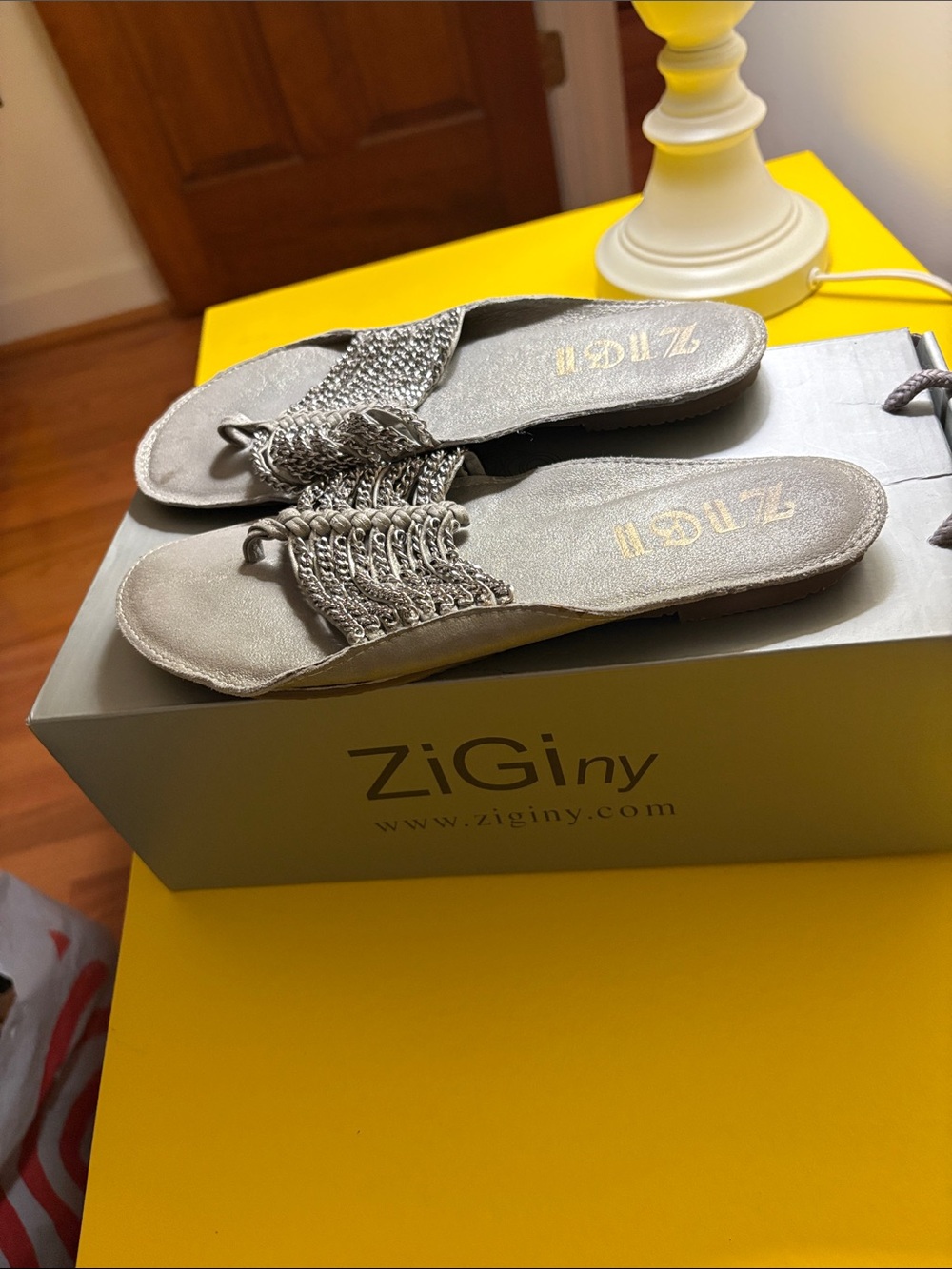 Silver Braided Slide Sandals - Women's